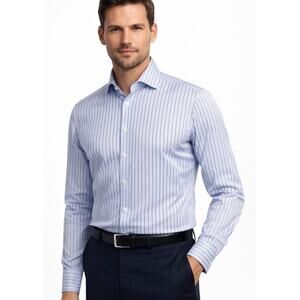 Eton Of Sweden Mens Dress Shirt 16.5 42 Blue Stripe Long Sleeve Luxury Cotton